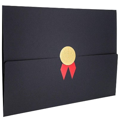 12-Pack Certificate Holder, Diploma Cover for Letter Size Award, Black, Gold Foil with Red Bow, 12.5" x 9.2"