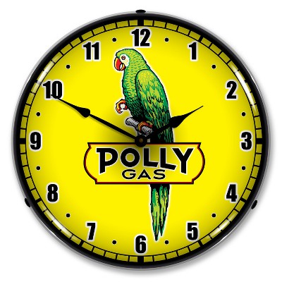 Collectable Sign & Clock | Polly Gas 2 LED Wall Clock Retro/Vintage, Lighted