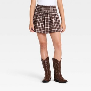Girls' Smocked Plaid Skort - art class™ Brown XS : Target