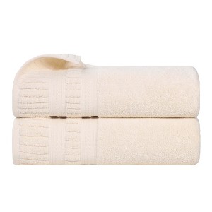 Ribbed Textured Border Zero Twist Cotton Medium Weight Towel Set by Blue Nile Mills - 1 of 4