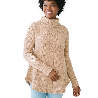 Hope & Henry Girls Cable Knit Raglan Turtleneck Sweater 