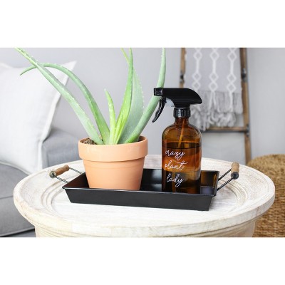 Black Enamel Rectangular Trays with Wood Handles, Set of 2