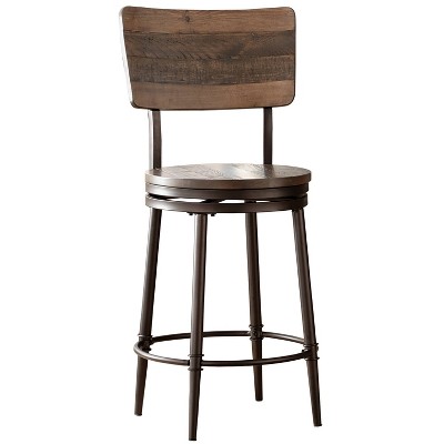Jennings Swivel Counter Stool Distressed Walnut Finished Wood with Brown... 