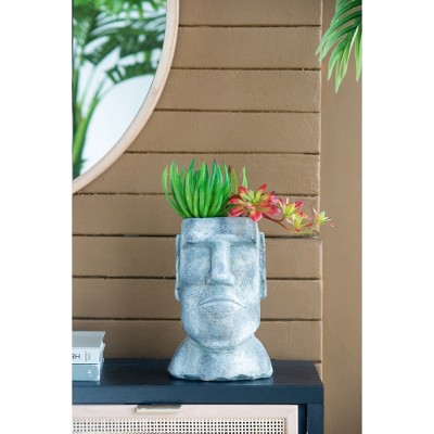 YUHAO Easter Island Cement Planter for Indoor Outdoor Home Garden Decor，6.5"x5.5"x11"
