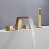 CASAINC Deck Mounted 5-Hole 3-Handle Roman Widespread Waterfall Low-Arc Bathtub Faucet with Hand Sprayer, Brushed Gold - 2 of 4