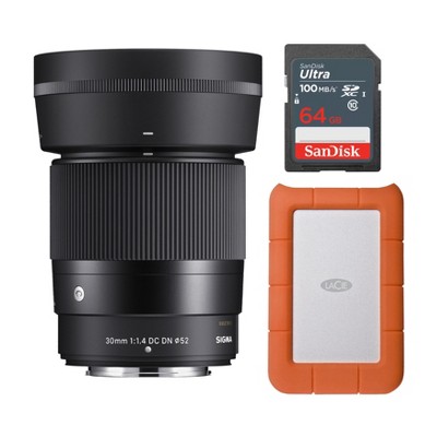 Sigma 30mm F1.4 Contemporary DC DN Lens for Fuji X Mount w/ 1TB Hard Drive Bndl