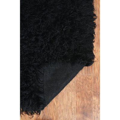 Handmade Black Rectangular Shag Wool Area Rug