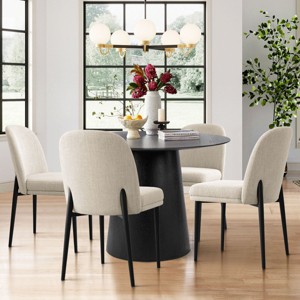 5-piece Dining Set for 4, 42'' Solid Wood Black DIning Table Set with 4 Linen Fabric Dining Chairs, Dining Room Furniture - Maison Boucle - 1 of 4