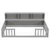 Dolonm Kid Pine Wood Floor Bed with Bedside Bookcase,Shelves,Guardrails - 2 of 4