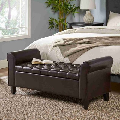 CAVINAS Storage Bench for Bedroom,Storage Ottoman Bench with Rolled Arms for Living Room,Bedroom,Brown/Light Gray