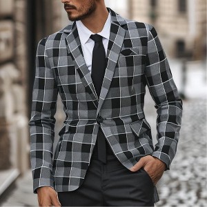 Men's Retro Checkered Single-Button Blazer, Peak Lapel Long Sleeve Suit Jacket - 1 of 4