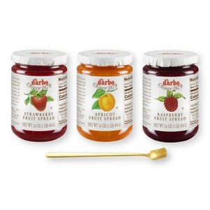 D'Arbo Trio Set All Natural Fruit Spreads - Apricot, Raspberry, and Strawberry - with Gold Stainless Steel Spreader Spoon (4-Pc Set) - 1 of 4