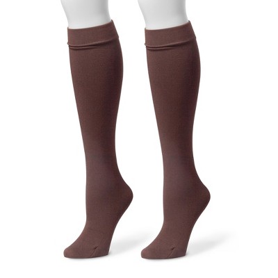 Muk Luks Women s 2 Pack Fleece Lined Knee High Socks Brown brown L xl 8 10 Target