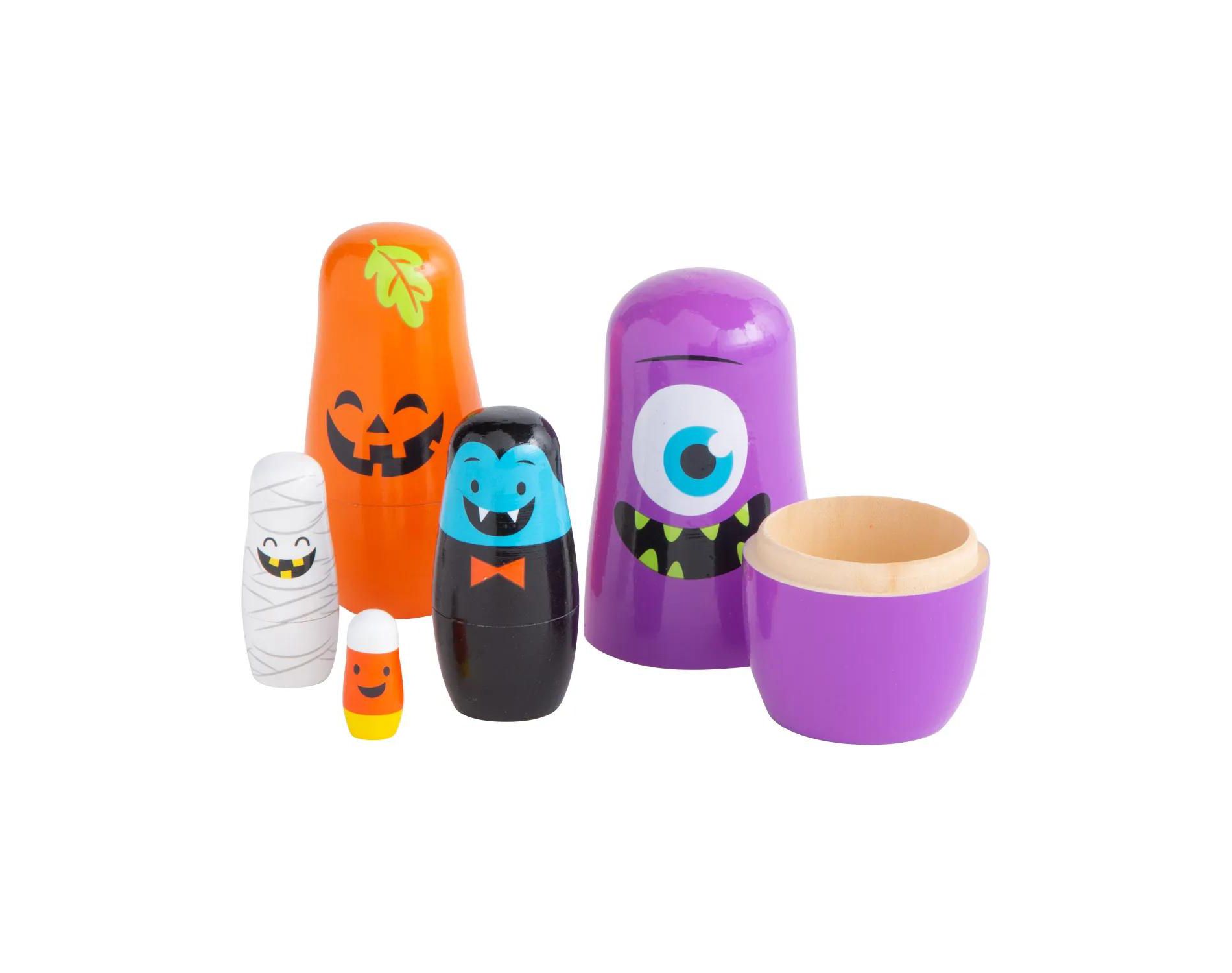 Halloween Monster Wooden Nesting Characters Dolls - 5 pc