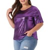 Agnes Orinda Women's Plus Size Metallic Round Neck Short Sleeve Summer Carnival Party Blouses - 2 of 4