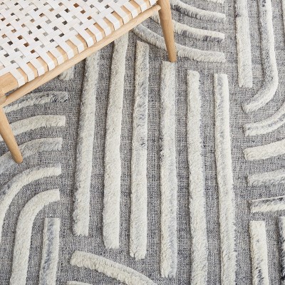 Gray and Ivory Wool Cotton Handmade Rectangular Area Rug 4' x 6'