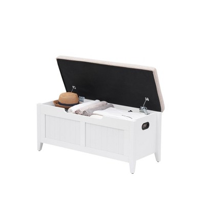 Whizmax Storage Bench - Entryway Shoe Bench with Seat Cushion & 2 Safety Hinges, Multi-Use Chest for Living Room, Bedroom, White