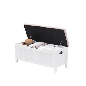 Whizmax Storage Bench - Entryway Shoe Bench with Seat Cushion & 2 Safety Hinges, Multi-Use Chest for Living Room, Bedroom, White - 1 of 4