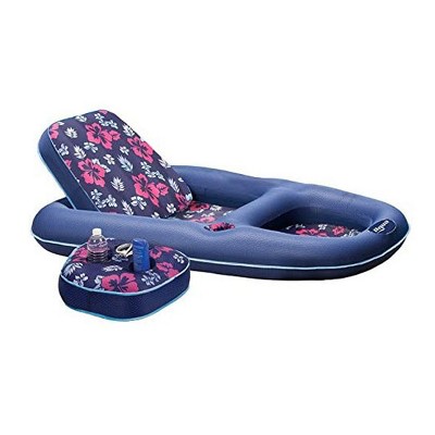 Aqua Leisure Campania Ultimate Convertible 2 in 1 Outdoor Swimming Pool Float Lounger Recliner and Drink Caddy, Navy Hibiscus