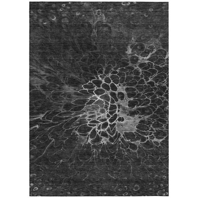 Charcoal Gray And Silver Abstract Washable Indoor Outdoor Area Rug
