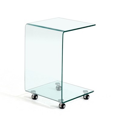 Vynxaria Series 18 in. Transparent C-Shaped Tempered Glass End Table with Multi-Purpose Design