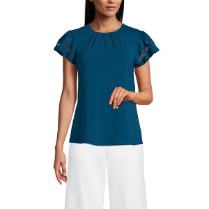 Lands' End Women's Lightweight Jersey Crew Neck Ruffle Sleeve Flowy Top - 1 of 4