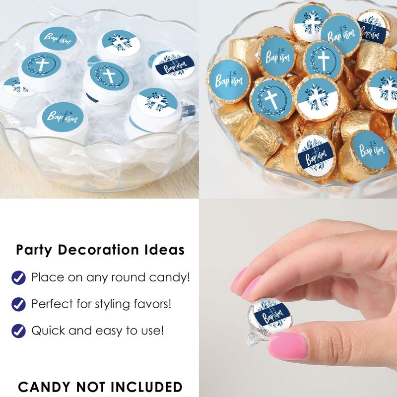 Big Dot of Happiness Baptism Blue Elegant Cross - Boy Religious Party Small Round Candy Stickers - Party Favor Labels - 324 Count, 5 of 8