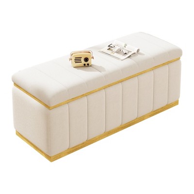 Alilang 40 Inch Linen Ottoman Solid Wood Frame Bench with Large Storage Space for the Living Room or Bedside-White