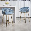 Ridstar 26 in. Blue Velvet Counter Height Bar Stools with Handwave Back, Golden Chromed Base and Footrest - 2 of 4