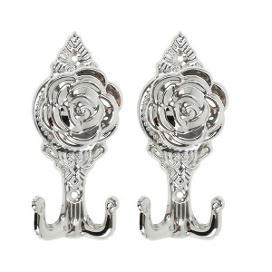Unique Bargains Curtain Holdbacks Peony Hooks Iron 5.43"x2.36" 1Pair - 1 of 4