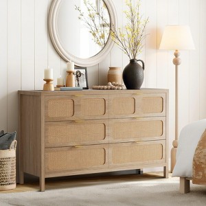 6 Drawer Dresser, Rattan Dresser for Bedroom, Farmhouse Wood Storage Chest of Drawers - 1 of 4