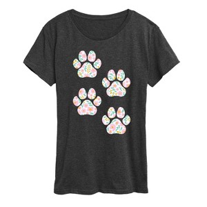 Women's - Instant Message - Floral Dog Paw Prints Short Sleeve Graphic T-Shirt - 1 of 4