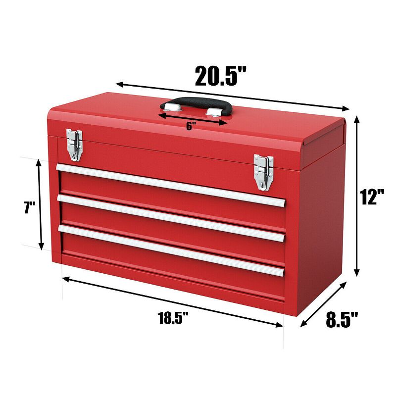 Costway Portable Tool Chest Box Storage Cabinet Garage Mechanic Organizer 3 Drawers Red, 3 of 11