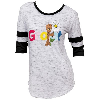 Womens Guardians of the Galaxy Groot Flower 3/4 Sleeve Scoop Neck Top