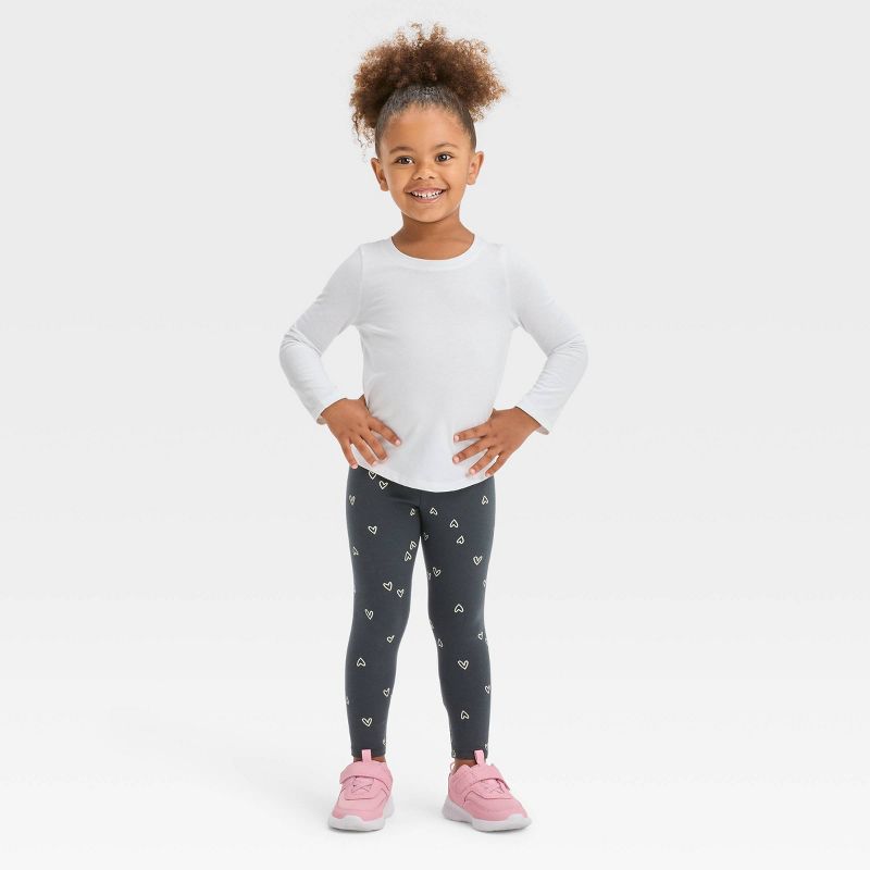Toddler Girls' Hearts Leggings - Cat & Jack™ Charcoal Gray, 4 of 5