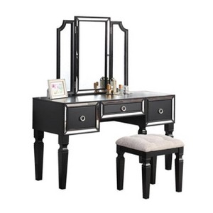 TiramisuBest Luxurious Majestic Classic Black Color Vanity Set w Stool 3- Storage Drawers 1pc Bedroom Furniture Set Tri-Fold Mirror with Black - 1 of 4