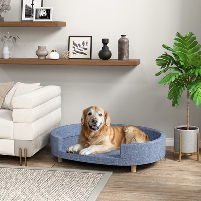 Large Blue Elevated Dog Sofa Bed with Washable Cover