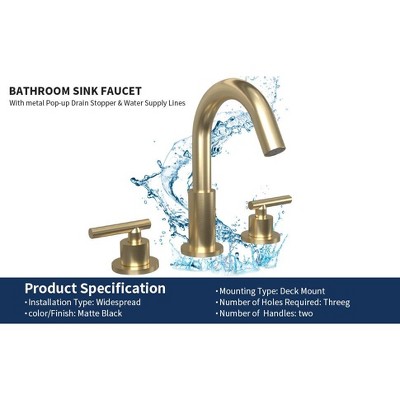 Brushed Gold Stainless Steel 8" Widespread Bathroom Faucet