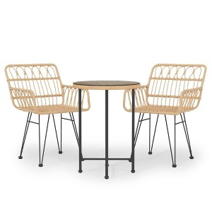 vidaXL Bistro Set Outdoor Patio Balcony Table and Chairs Rattan Look 3 Piece - Brown - 1 of 4