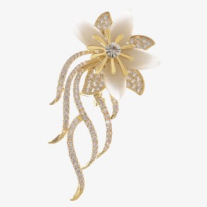 Anna-Kaci Gold Tone Floral Brooch with Crystal Rhinestones and Pearl Petals - 1 of 4