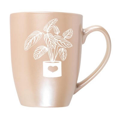 Elanze Designs Botanical Foliage Nature Coffee Cup Mug 10 Ounce Ceramic With Shimmery Metallic Finish Elegant Minimalist Calathea in Heart Planter