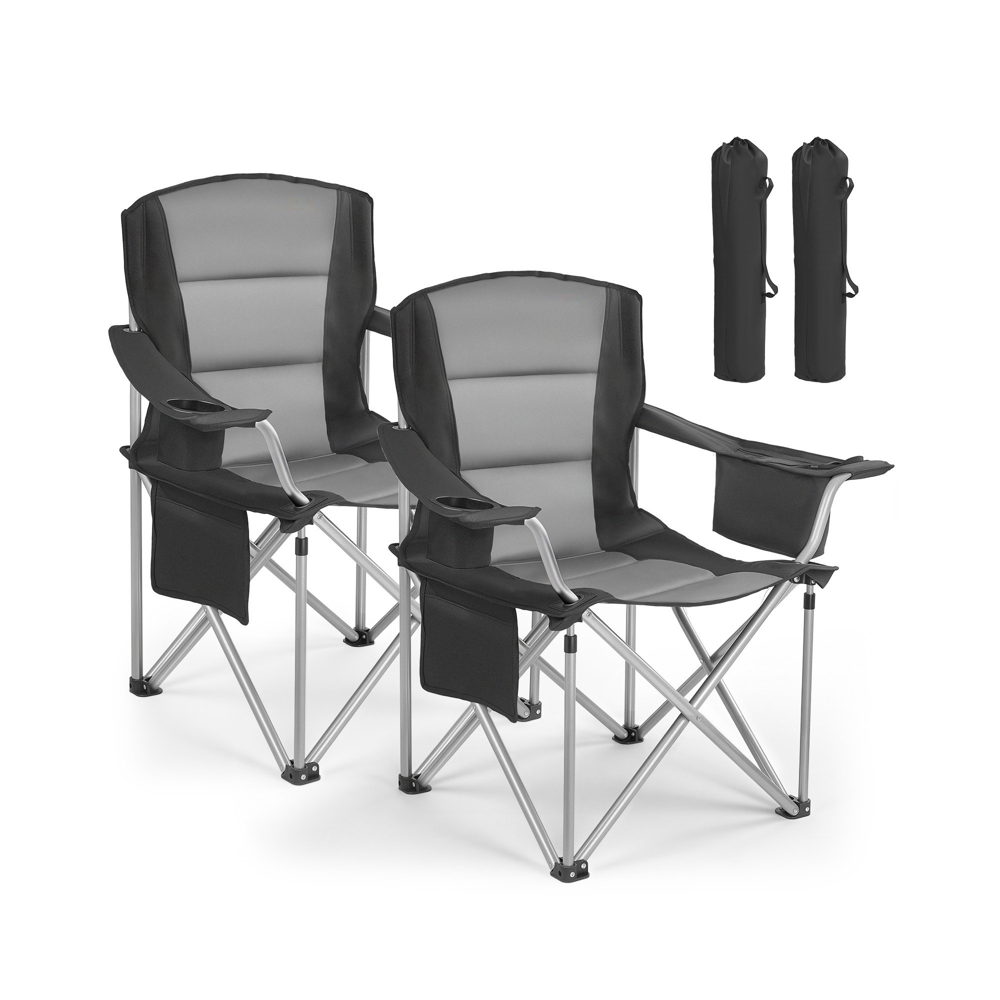 Oversized Camping Chairs 2 Pack, 450 lbs Heavy Duty Folding Camp Chairs with Cooler Bag & Carry Bags, Rolling Cooler