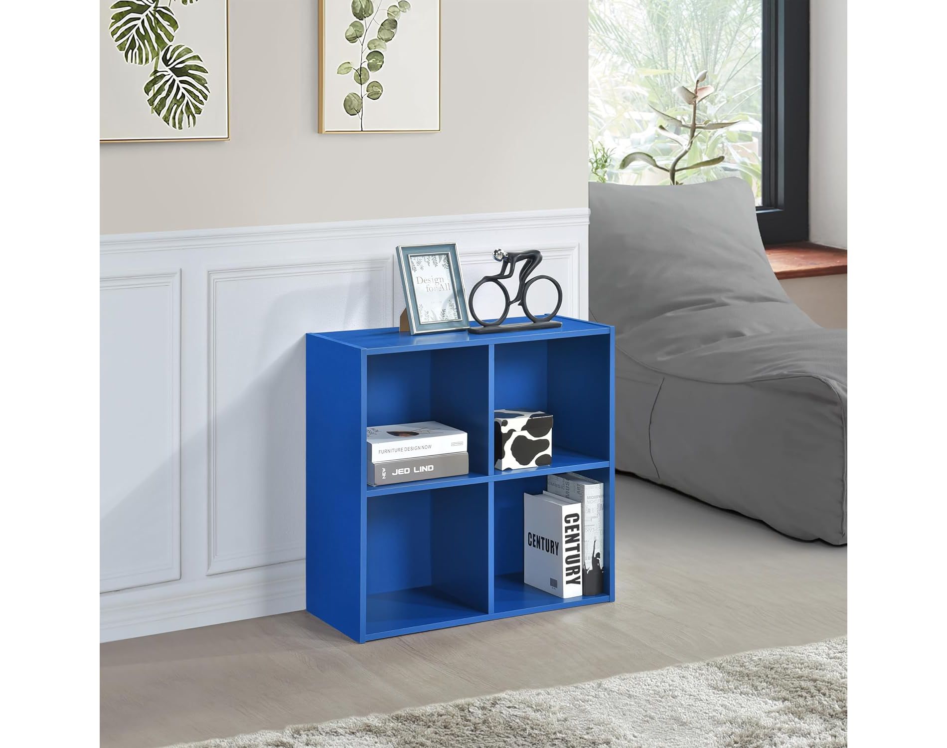 Kings Brand Furniture - 4 Cube Toy Storage Organizer Book Shelf, Kids Bookshelf Bookcase for Playroom, Bedroom, Nursery, Blue