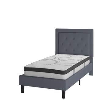 Flash Furniture Roxbury Tufted Upholstered Platform Bed with 10 Inch CertiPUR-US Certified Foam and Pocket Spring Mattress