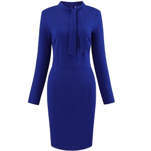 Hobemty Women's Bowtie Neck Long Sleeve Knee Length Work Sheath Dress - 1 of 4
