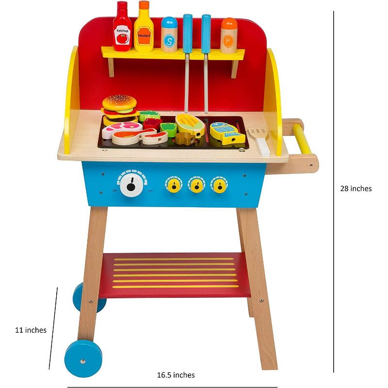 Swan Cook 'N Grill Wood Toy BBQ Set - Includes Pretend Play Wooden Barbeque Food and Barbecue Grilling Tools for Boys and Girls, 2 of 4