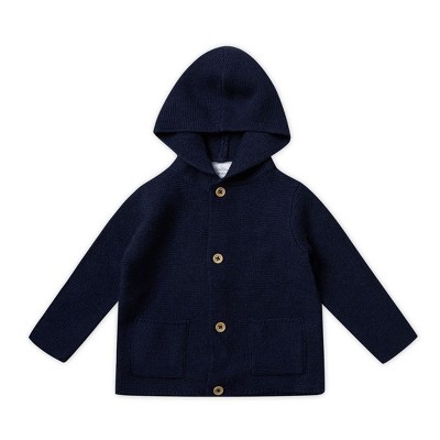 Stellou & Friends 100% Cotton Hood Unisex Cardigan for Babies and Children Ages 0-6 Years - Navy Blue / 18-24 Months
