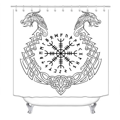 Viking Design Magical Runic Compass Shower Curtains for Bathroom Waterproof Fabric Bath Curtain Durable Soft Stylish Bathroom Decor 72x72 Inch