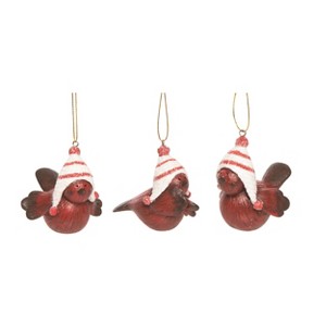 Transpac Resin Striped Hat Bird Ornament Set of 3 Christmas Home Decorations - 1 of 1