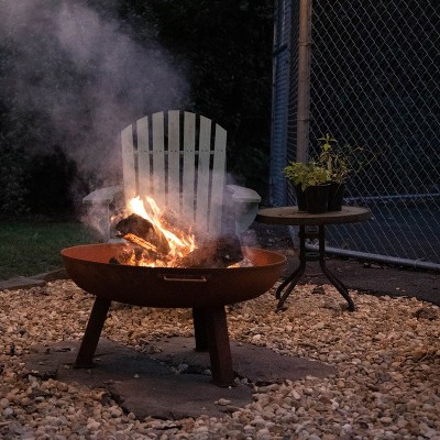 Rustic 24-Inch Round Cast Iron Wood-Burning Fire Pit with Handles